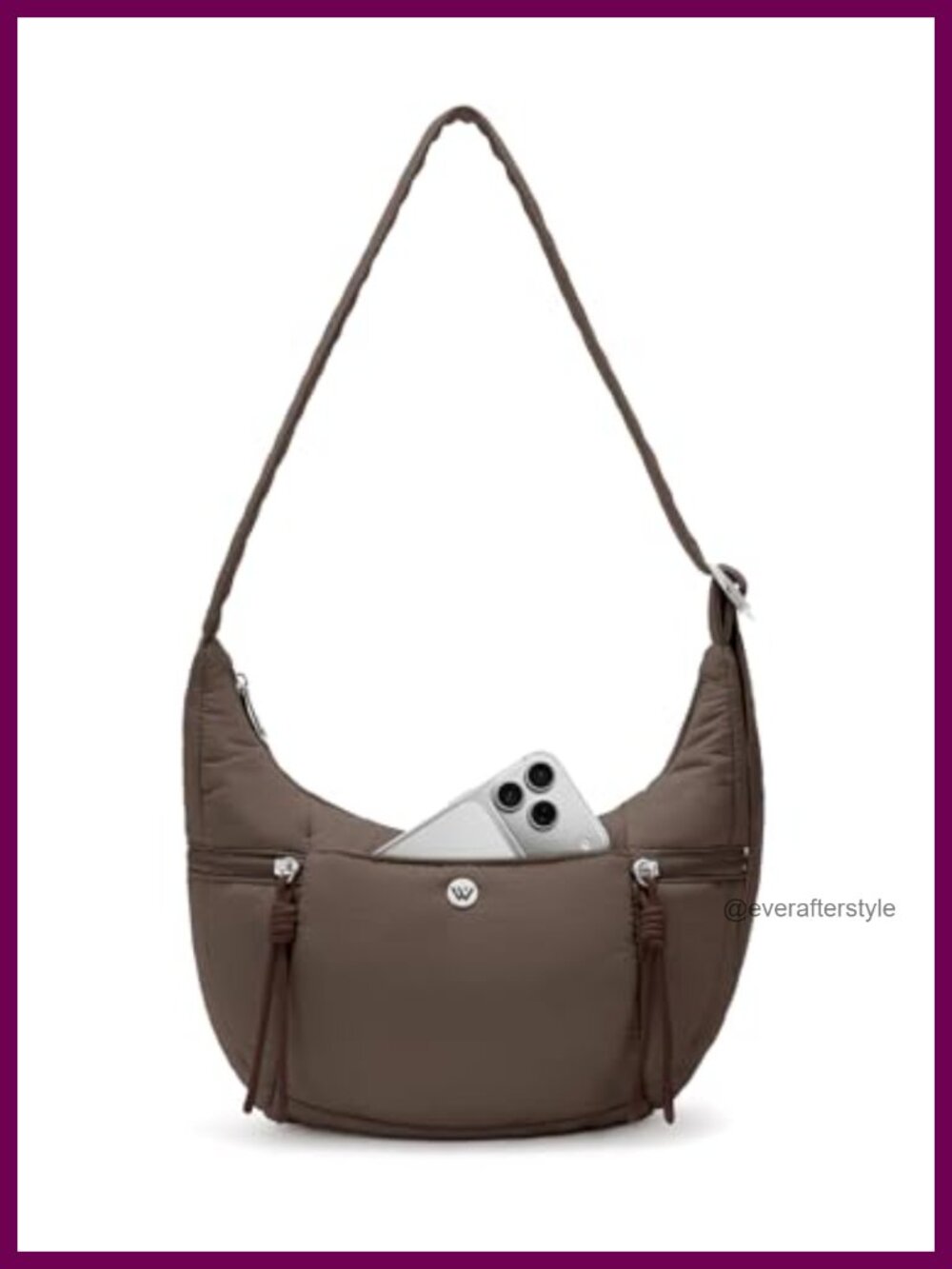 Womens Small Nylon Crossbody Bag Lightweight Puffer Crescent Shoulder Purse